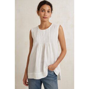Lands’ End 100% Linen Sleeveless Pintuck Tunic Top Women’s Size 8 (M)  White